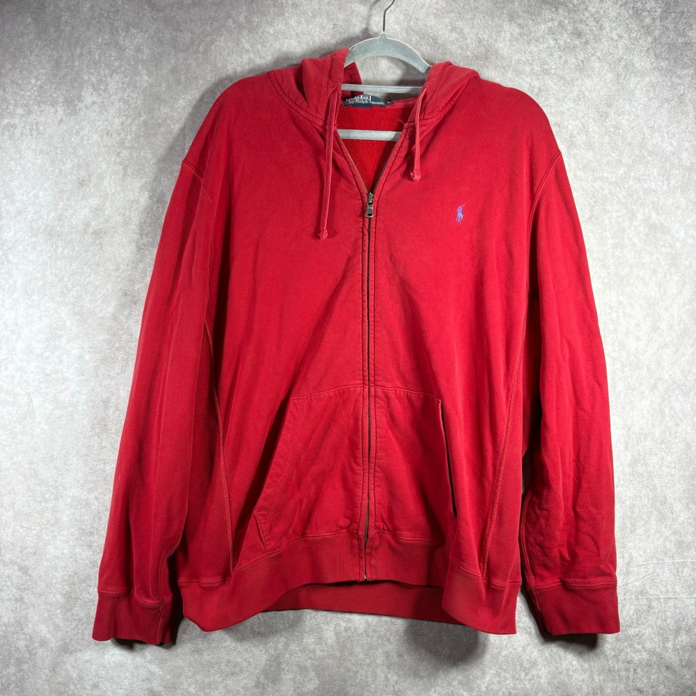 Vintage Polo Ralph Lauren Hoodie Men Large Red Full Zip Embroidered Pony Classic